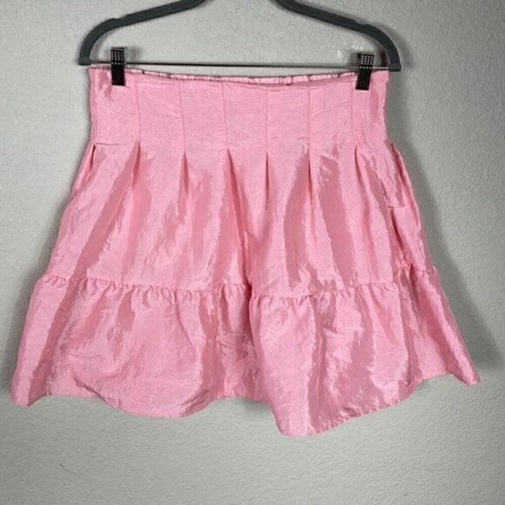 New Topshop Taffeta Lantern Mini Skirt Flared Pleated Barbiecore Pink Sz 8